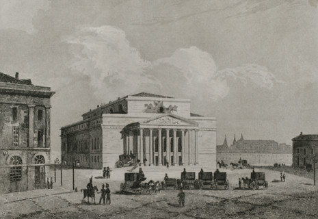 View of the Imperial Theatre or Bolshoi Theatre, Moscow, Russia, 1839. Creator: Augustin François Lemaitre.