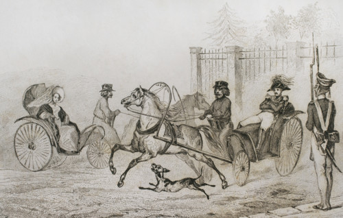 Droschki, Russia; small Russian carriage, 1839. Creator: Augustin François Lemaitre.