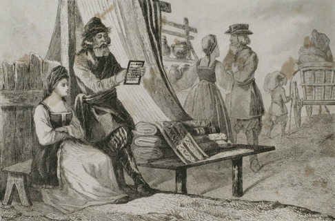 Russian merchant makes calculations by means of an abacus, 1839.  Creator: Augustin François Lemaitre.