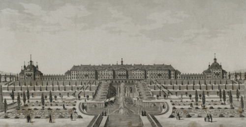 Peterhof Palace near Saint Petersburg, Russia, 1839.  Creator: Augustin François Lemaitre.