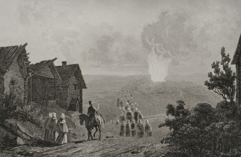 Night fires on the eve of the Feast of Saint John, Russia, 1839.  Creator: Augustin François Lemaitre.