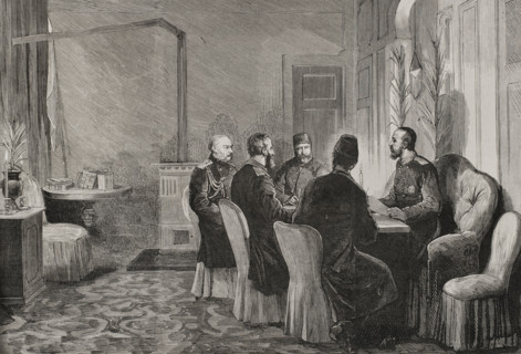 Russo-Turkish War: conference to negotiate the armistice..., Adrianople, 1878 (1878).  Creator: Bernardo Rico.
