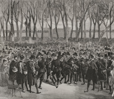 The Spanish Estudiantina playing "national airs" in the Tuileries Garden, March 6, 1878.  Creator: Bernardo Rico.