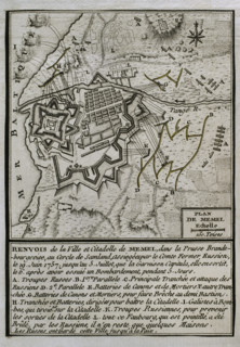 Seven Years War (1756-1763): Map of the Russian bombardment of Memel, 1757 (1765). Creator: Jean de Beaurain.