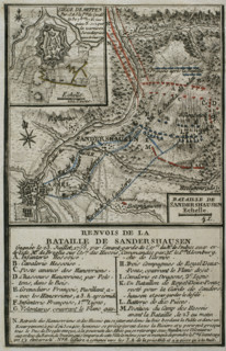 Plan of the Battle of Sandershausen, Germany (July 23, 1758), 1765. Creator: Jean de Beaurain.