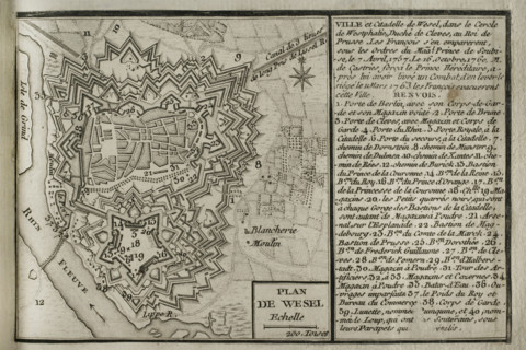 Plan of Wesel and its citadel, North Rhine-Westphalia, Germany, 1763 (1765). Creator: Jean de Beaurain.