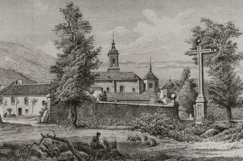 Exterior view of the Charterhouse of El Paular, Rascafría, Spain, 1878. Creator: Enrique Alba.