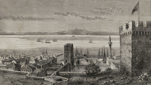 Fortress and port on the Dardanelles Strait, Gallipoli, Turkey, 1878. Creator: Enrique Alba.