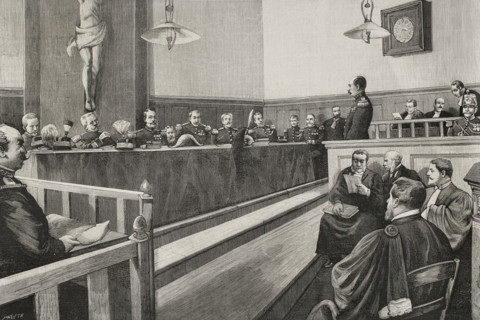 Ferdinand Walsin Esterhazy is tried before a military court, 10 January 1898.  Creator: Benigno Matute Parga.