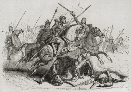Death of Visigothic king Theodoric I during the battle of the Catalaunian Plains in 451 AD, (1852). Creator: José Vallejo.