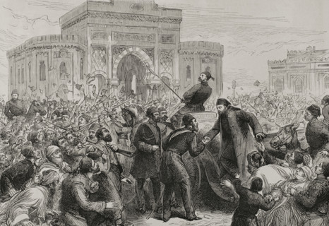 Reception to Osman Nuri Pasha on his entrance to the Ministry of War (Seraskierate)...(1878). Creator: Unknown.