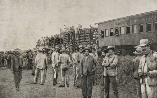 Military train transporting troops, Cuba, Cuban War of Independence (1895-1898), 1898.  Creator: Unknown.