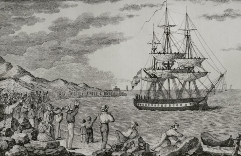 Smallpox vaccination expedition leaving the port of La Coruña, Galicia, Spain, 1803, (1851).  Creator: Unknown.