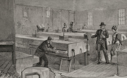 Artificial hatching of hen eggs by the Baker method, incubators room, 1878. Creator: Unknown.