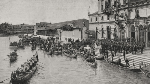 Journey of the emperors of Germany to the Holy Land: Arrival at Venice, Italy, October 13, 1898.  Creator: Unknown.