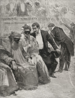 At the dance - carnival scene at the Baile del Real, Madrid, Spain 1898.  Creator: Enrique Laporta Valor.
