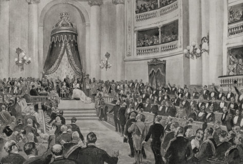 The Opening of the Parliament in the Senate, Madrid, Spain, 20 April 1898.  Creator: Enrique Laporta Valor.