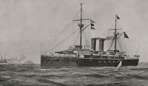 The battleship cruiser "Vizcaya" on its way to New York, 1898.  Creator: Enrique Laporta Valor.