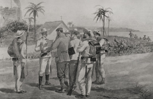 Spanish-American War (1898): arrest of two correspondents of the US newspaper "World", 1898.  Creator: Enrique Laporta Valor.