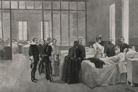 Spanish-American War (1898): Queen Maria Christina visiting wounded soldiers, Madrid, Spain, 1898.  Creator: Enrique Laporta Valor.