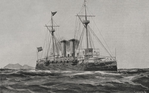 Spanish-American War (1898): Battleship cruiser "Infanta María Teresa", Spanish navy, 1898. Creator: Enrique Laporta Valor.