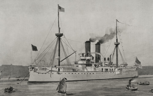 Spanish-American War:US battleship "Maine" anchored in the harbour of Havana, Cuba, 1898.  Creator: Enrique Laporta Valor.