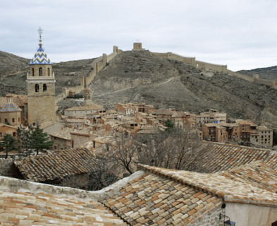 Panoramic view of the medieval village of Albarracin, Aragon, Spain, 2008. Creator: LTL.