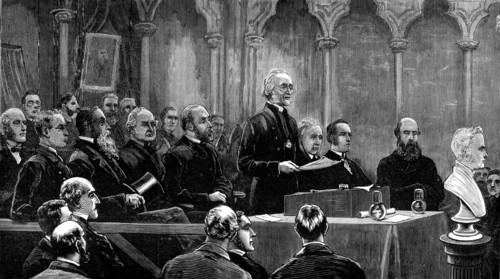 Dean Stanley Memorial Meeting in the Chapter House, Westminster Abbey, 1881. Creator: Unknown.