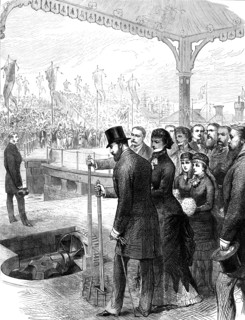 The Prince of Wales opening the new North Docks at Liverpool, 1881. Creator: Unknown.