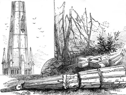 The Great Storm of Wind on Friday week: spire of St. Michael's Church, Blackheath, blown down, 1881. Creator: Unknown.