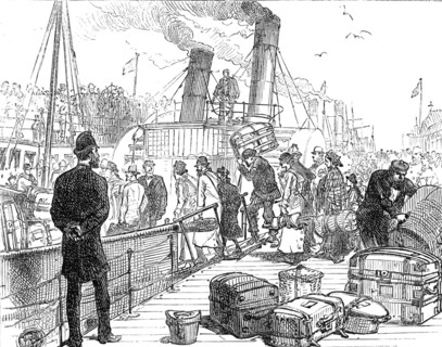 Departure of a Cunard steamer from Liverpool: going on board the tender, 1881. Creator: Unknown.