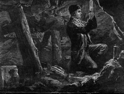 George Stephenson, the Father of Railways: Stephenson experimenting with the Safety Lamp..., 1881. Creator: Unknown.