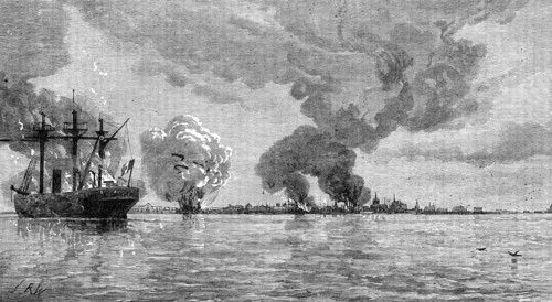 Destruction of the Peruvian fleet by the Peruvians before evacuating Callao, 1881. Creator: Unknown.