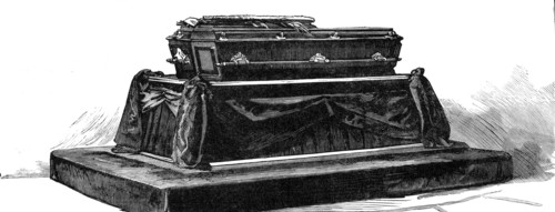 Remains of President Garfield lying in state in the Capitol, Washington, 1881. Creator: Unknown.