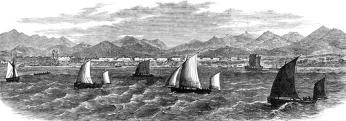 Boats carrying officers to see the Great Wall of China, 1881. Creator: Unknown.