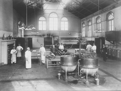Claybury Asylum, Woodford, Essex: a kitchen, [1893?]. Creator: London & County Photographic Co.