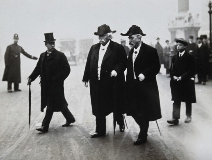 Jean Baptiste Auguste Chauveau and Gabriel Lippmann at the funeral of Joseph Lister, 1912. Creator: Topical Press Agency.
