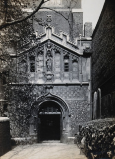 The church of St  Bartholomew the Great; exterior view showing the entrance through the west porch. Creator: Rev CF Fison.