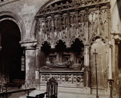 The church of St  Bartholomew the Great: interior view showing Rahere's monument, c1900s. Creator: Rev CF Fison.