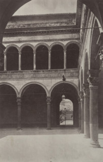 Inner courtyard, Palazzo Bevilacqua, Bologna, between 1880-1886. Creator: Giorgio Sommer.