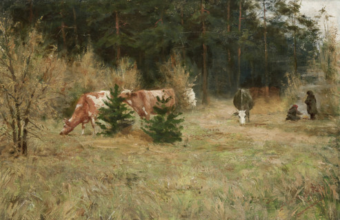 Cows near a Forest, c1900. Creator: Maria Chmielowska.