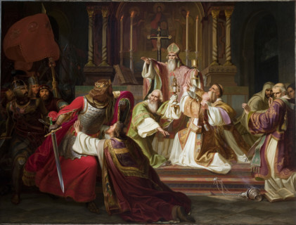 Bishop Stanislaw Szczepanowski Putting a Curse on King Boleslaw Smialy, c1840. Creator: Juliusz Knoor.