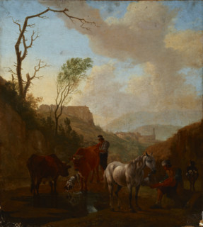 Landscape with Shepherds and Cattle at the Watering Place, 1st half of 18th century. Creator: Unknown.
