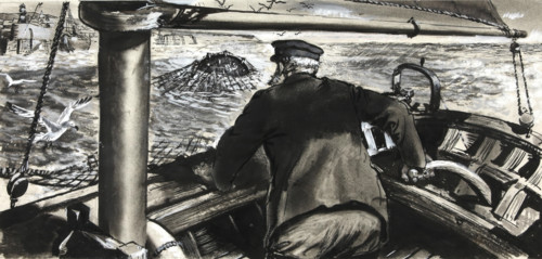 Drawings for Magazines: Ditty Box: Drawing: mine in fishing trawl net, between 1939 and 1946. Creators: Unknown, Central Office of Information.