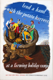 'Lend a hand with the potato harvest at a farming holiday camp...', WWII poster, between 1939 & 1946 Creator: Central Office of Information.