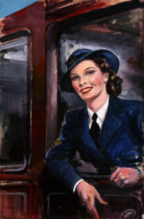WRNS waiting at railway carriage window, between 1939 and 1946. Creators: Central Office of Information, GH Davis.