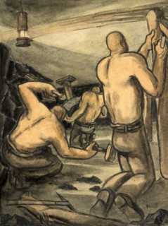Industrial Coal mine scene, between 1939 and 1946. Creators: Central Office of Information, George Bissill.