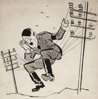 'You never know who's on the wires! Be careful what you say', WWII poster, between 1939 and 1946. Creator: Central Office of Information.