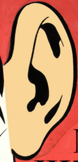 Ear detail from Anti-rumour and careless talk 'Mr. Hitler...' WWII poster, between 1939 and 1946.  Creators: Central Office of Information, Unknown.
