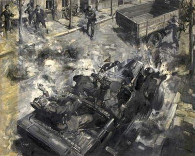 Assassination of Reinhard Heydrich, c1942. Creators: Central Office of Information, Terence Tenison Cuneo.